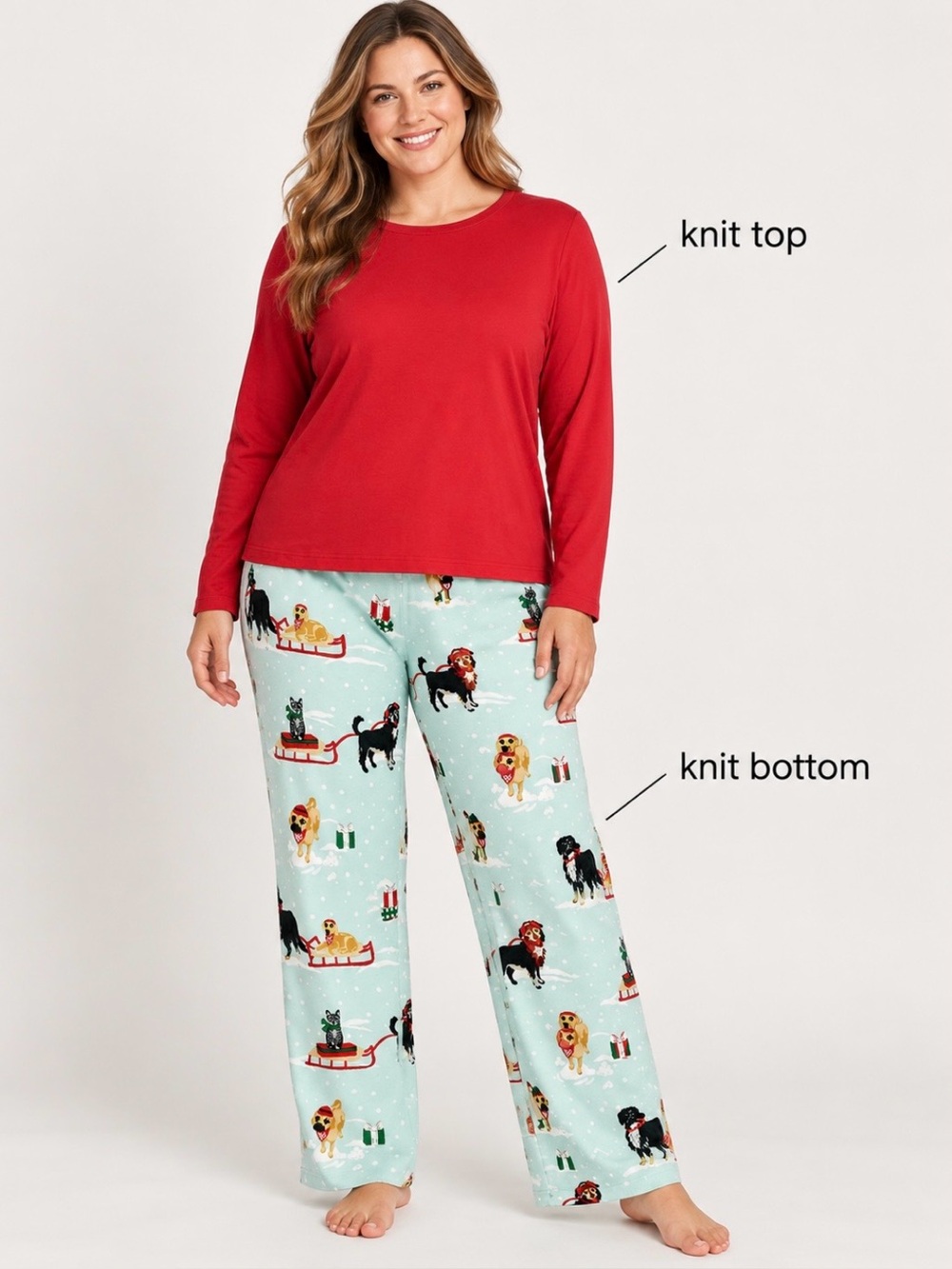 LANDSEND Women's Plus Size Cotton Knit Pajama Set Long Sleeve T-Shirt and Pants